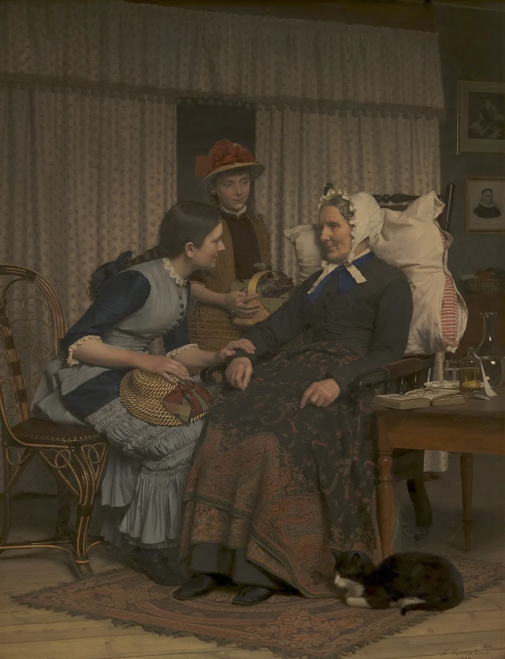 Sygebesøg hos det gamle tyende, by Frederik Vermehren, oil, 1892