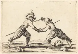 Duel with Swords, by Jacques Callot, ink, 1622