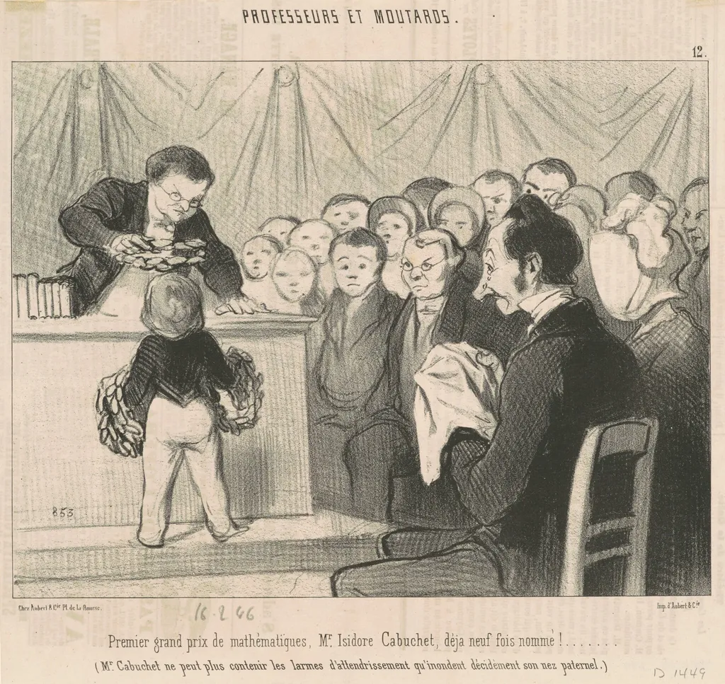 Premier grand prix de mathématiques,  M. Cabuchet, by Honoré Daumier, ink, 1846