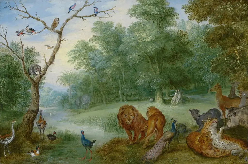 Paradise with the Fall of Adam and Eve, by Jan Brueghel the Younger, oil, 1630
