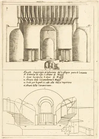 Elevation of the Church of the Holy Manger, by Jacques Callot, ink, 1619