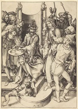 Christ before Pilate, by Martin Schongauer, ink, 1480