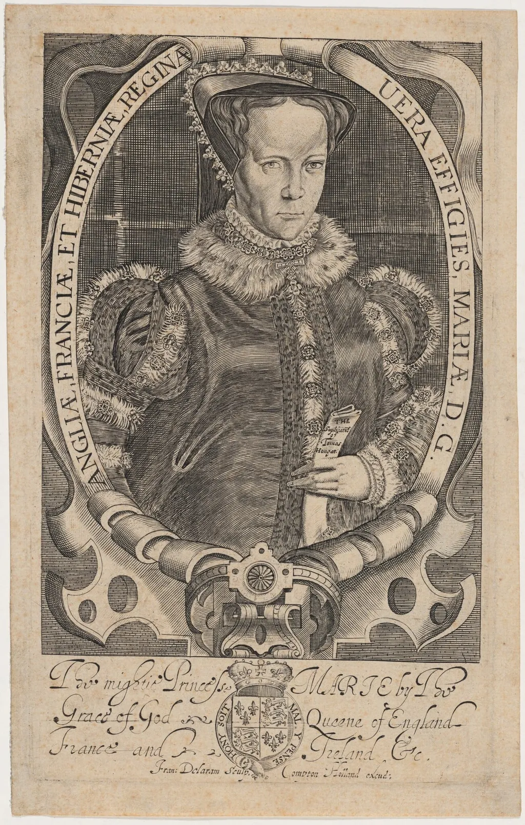 Mariae, D.G. Angliae, Franciae et Hiberniam Reginae (Mary I), by Francis Delaram, ink, 1608