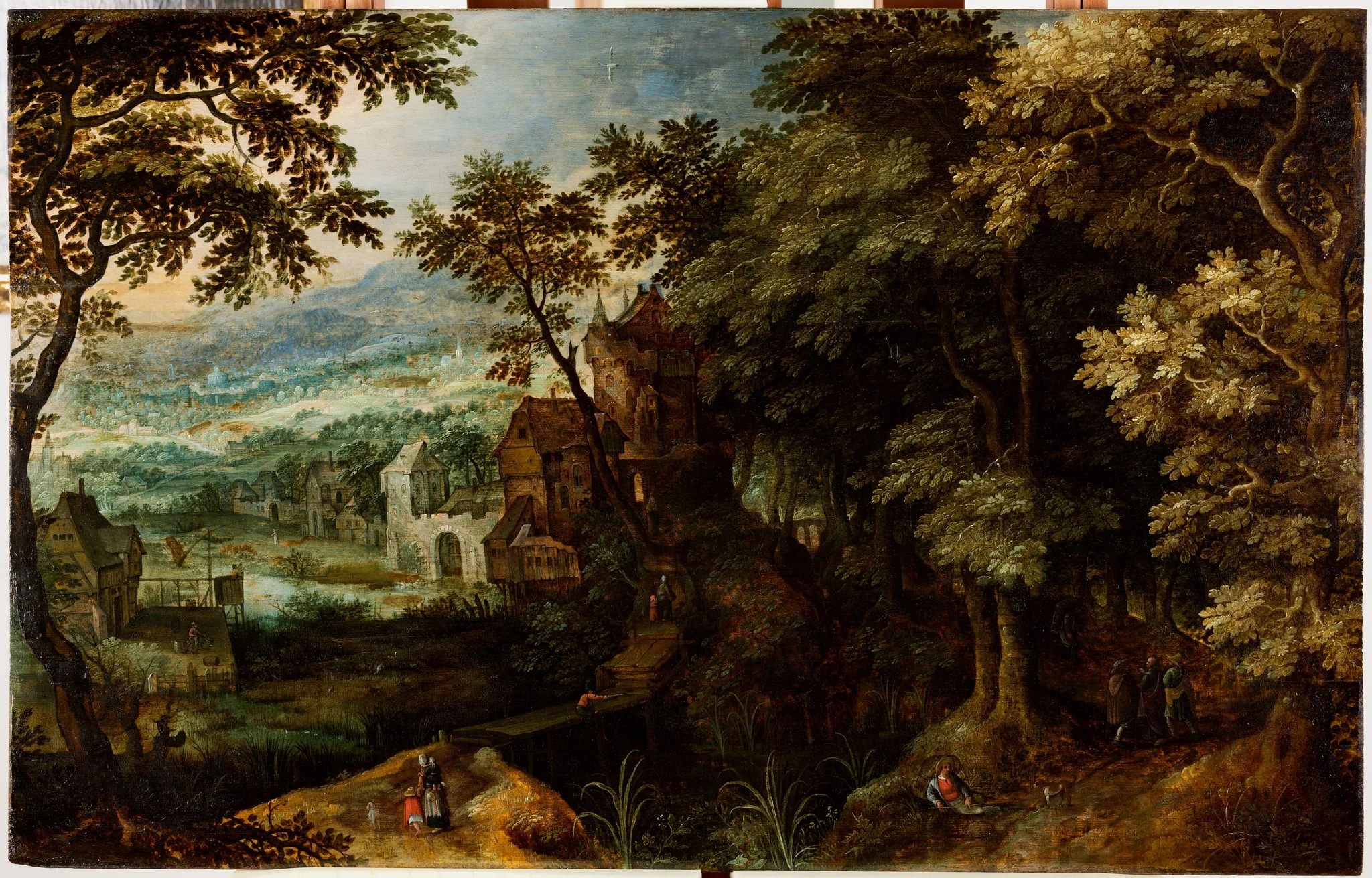 Waldlandschaft mit dem Gang nach Emmaus, detail