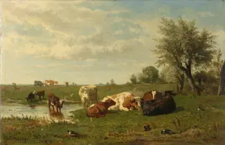 Cows in the meadow, by Gerard Bilders, oil, 1861