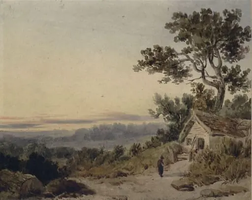 Landscape with cottage, by John Throsby, watercolor, 1760