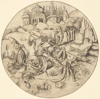 Saint George and the Dragon, by Israhel van Meckenem, ink, 1468