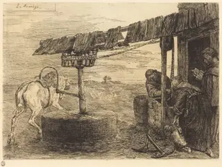 Horse-driven Mill (Le manege), by Alphonse Legros, ink, 1874