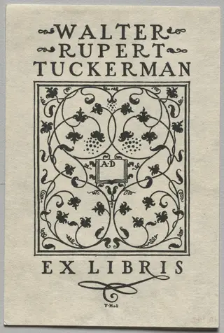 Bookplate:  Walter Rupert Tuckerman, Ex Libris inscribed, by Frederick Garrison Hall, 1922