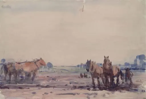 Plough Horses, by Harry Becker, watercolor, 1885
