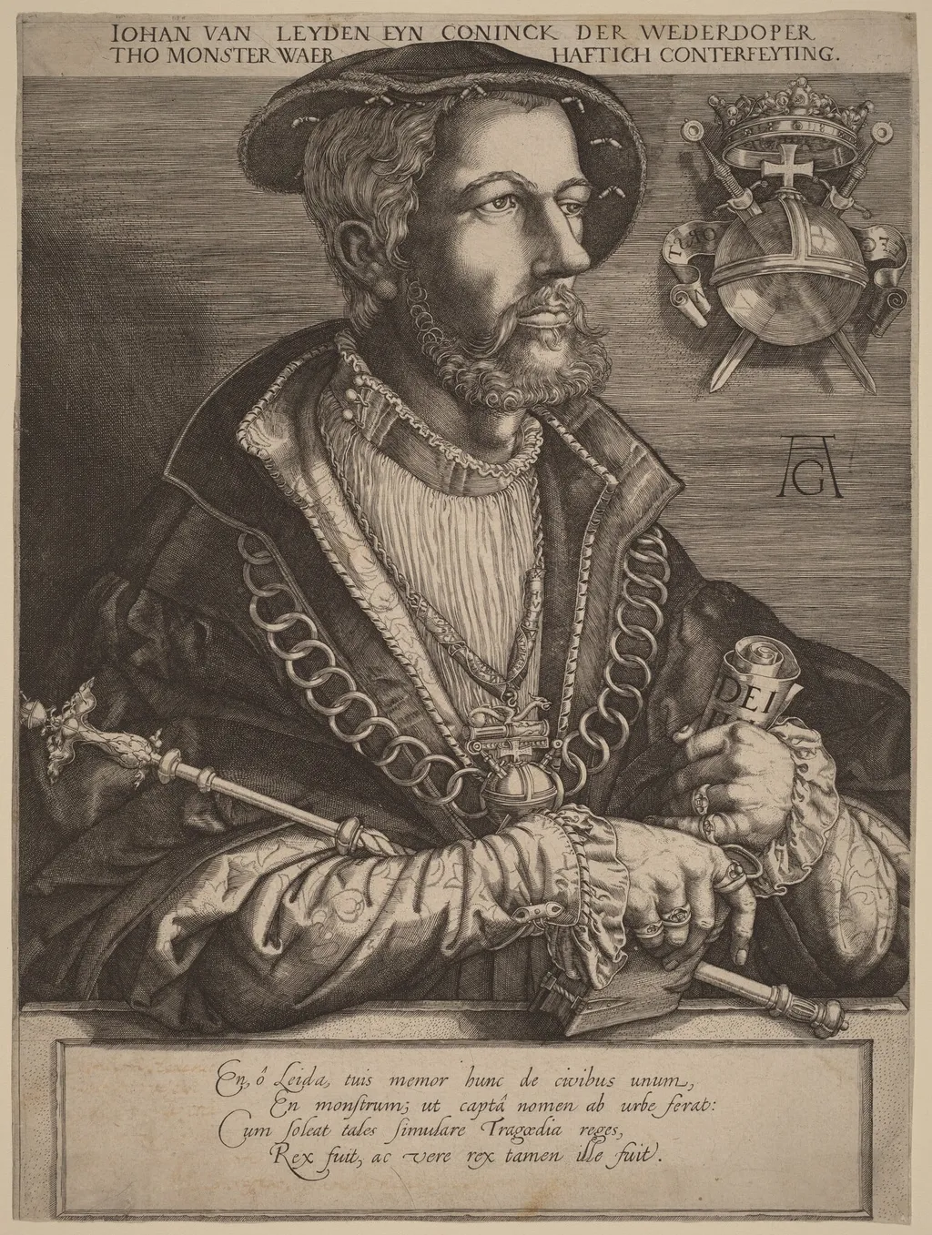 Johan van Leyden (Jan Beukels), by Jan Muller, ink, 1615