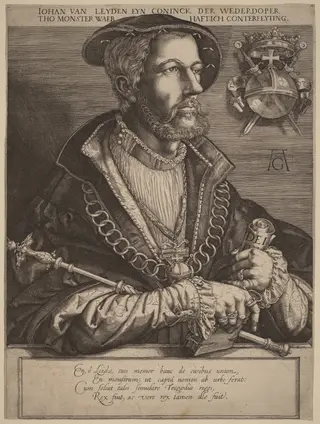 Johan van Leyden (Jan Beukels), by Jan Muller, ink, 1615
