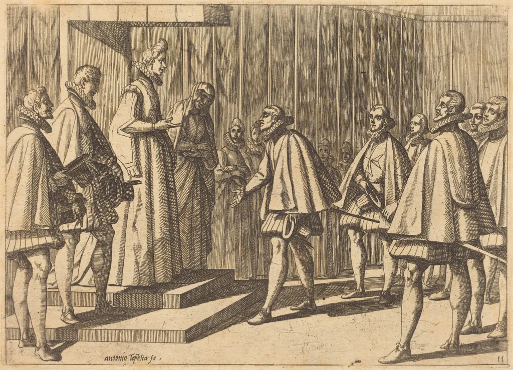 Italian Prince before Margaret of Austria, by Antonio Tempesta, ink, 1612