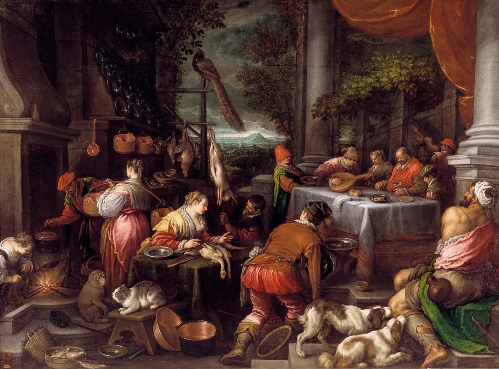 Lazarus and Dives, by Leandro Bassano, oil, 1570