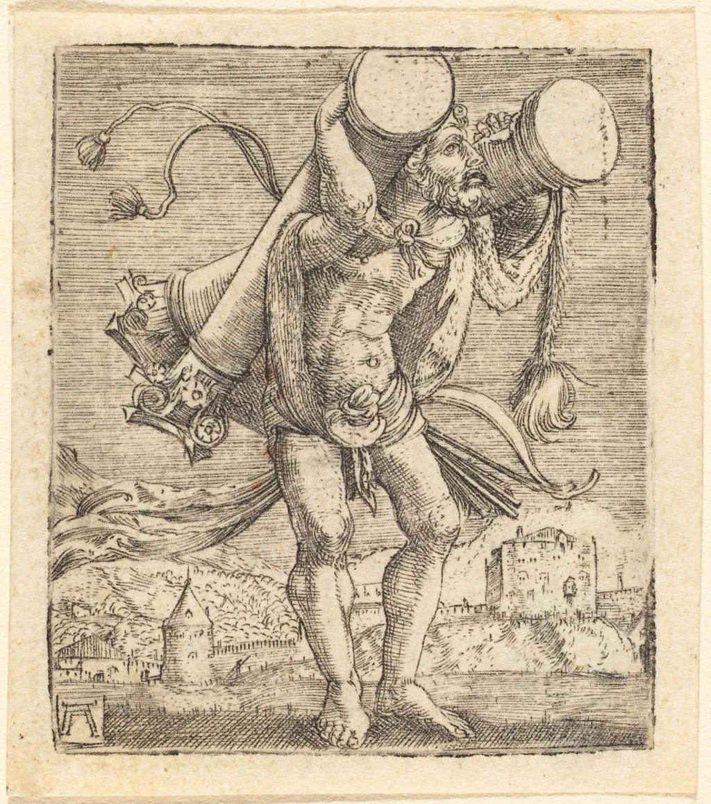Hercules Bearing the Column of Gades, by Albrecht Altdorfer, ink, 1522
