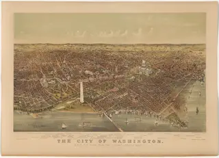 The City of Washington: Bird's-Eye View from the Potomac—Looking North, by Currier and Ives, ink, 1892