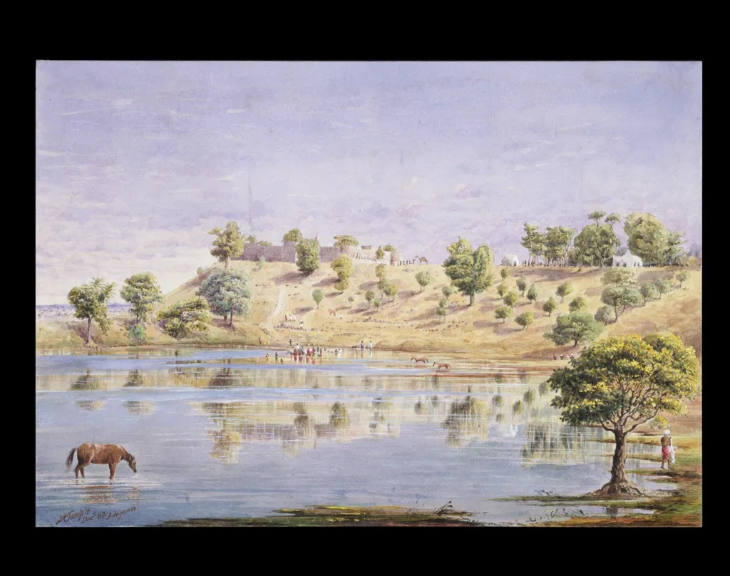 View at Adegaon, Seoni District, Madhya Pradesh, by John Alexander Temple, paint, 1883