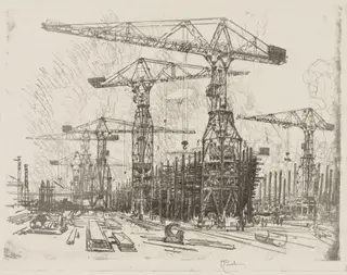 English War Work:  The Old Shipyard, by Joseph Pennell, 1916