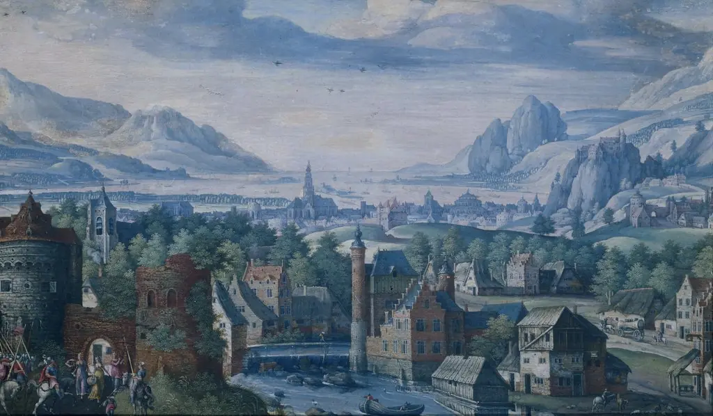 Landscape with the story of Jephthah's daughter, by Jacob Savery, gouache, 1590