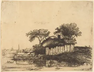 Cottage with White Paling, by William Byron, ink, 1702