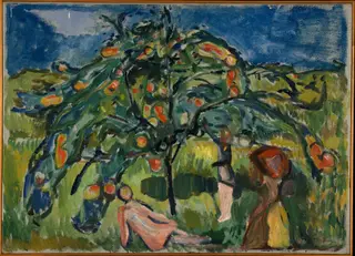 Under the Apple Tree, by Edvard Munch, oil, 1919