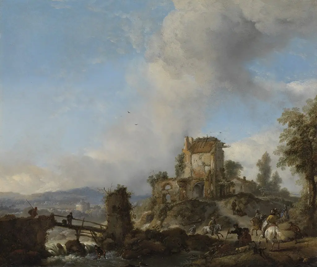 The stag hunt, by Philips Wouwerman, oil, 1650