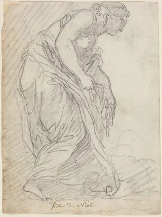 One of Niobe's Daughters, by Augustin Pajou, chalk, 1754
