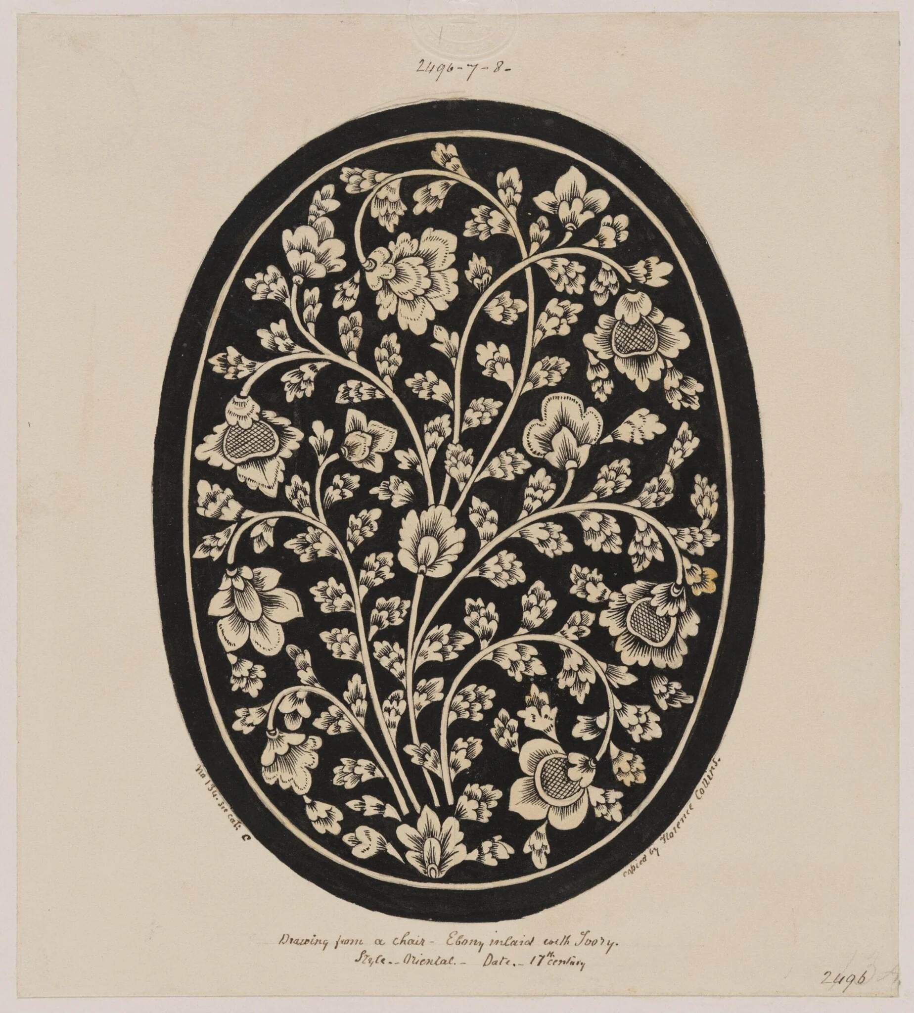 Inlaid ivory in ebony, in a chair, detail