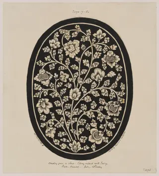 Inlaid ivory in ebony, in a chair, by Florence Collins, 1850