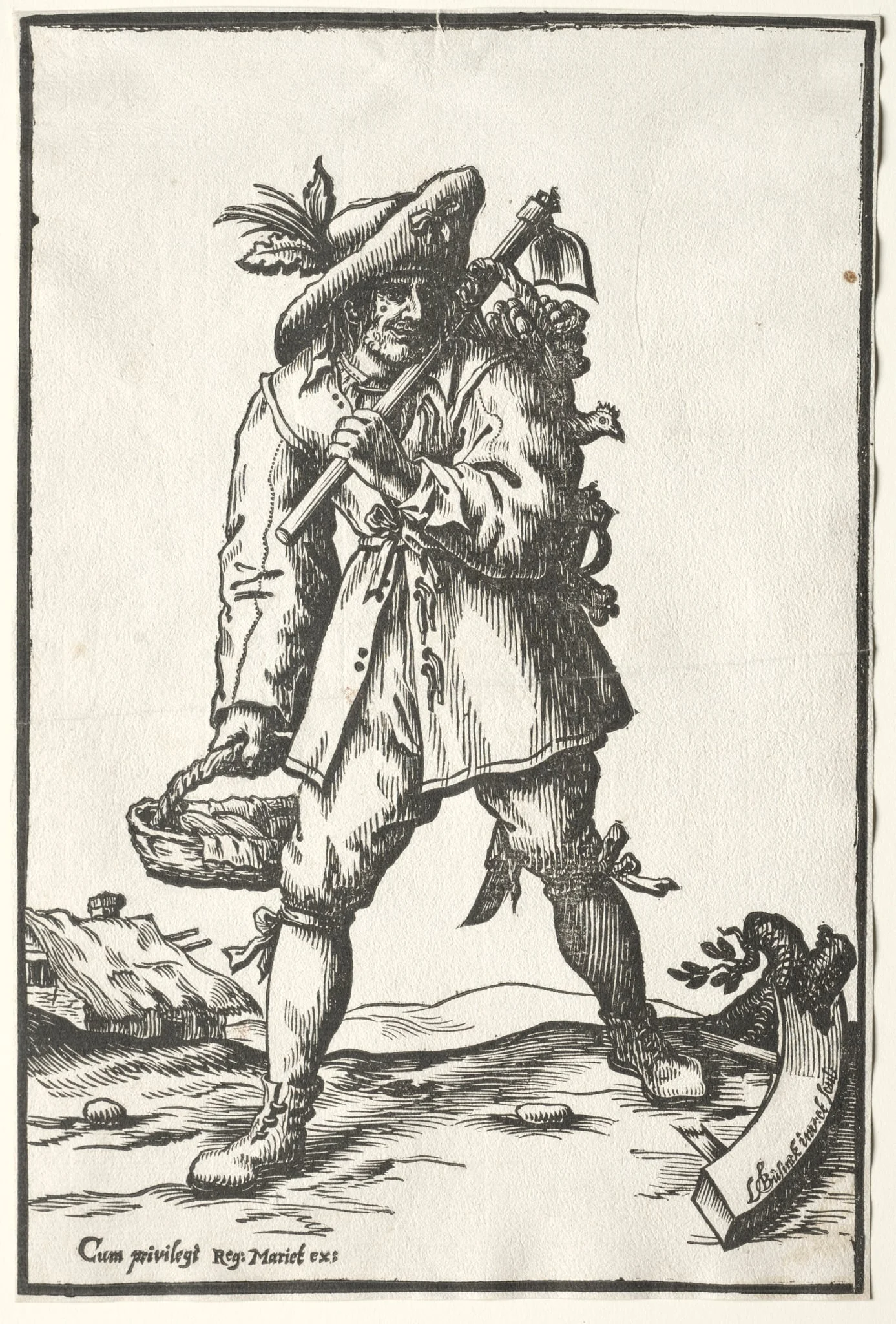 Peasant with Hoe, Basket and Hen, detail