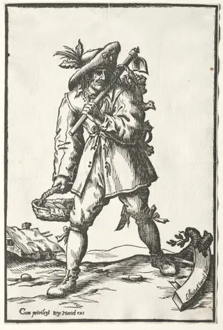 Peasant with Hoe, Basket and Hen, by Ludolph Büsinck, 1639