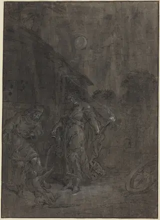 Stellio Changed into a Lizard by Ceres, by Leonard Bramer, ink, 1635