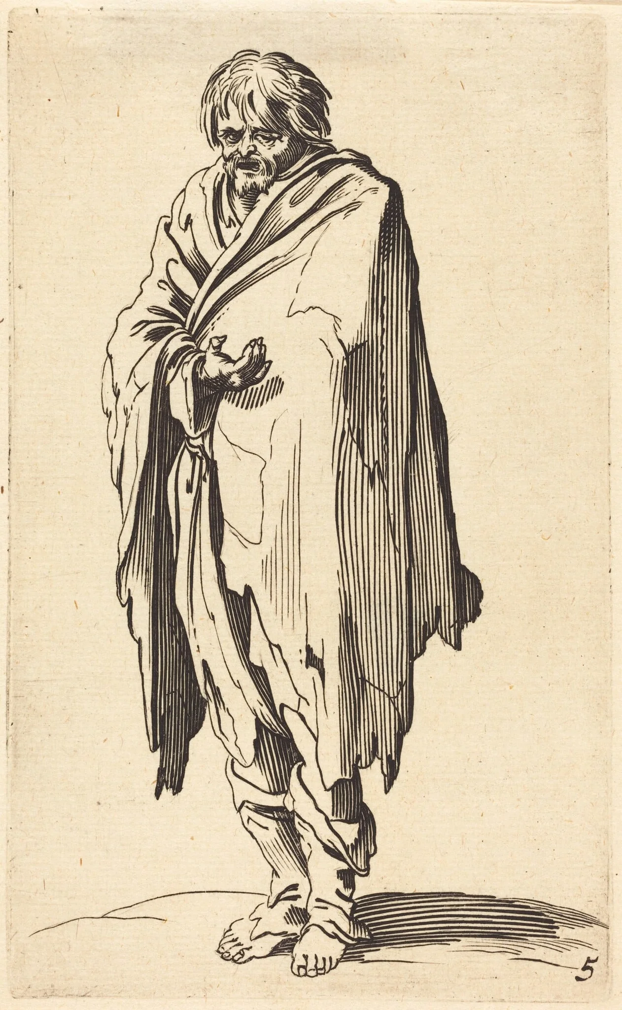 Beggar with Bare Head and Feet, detail