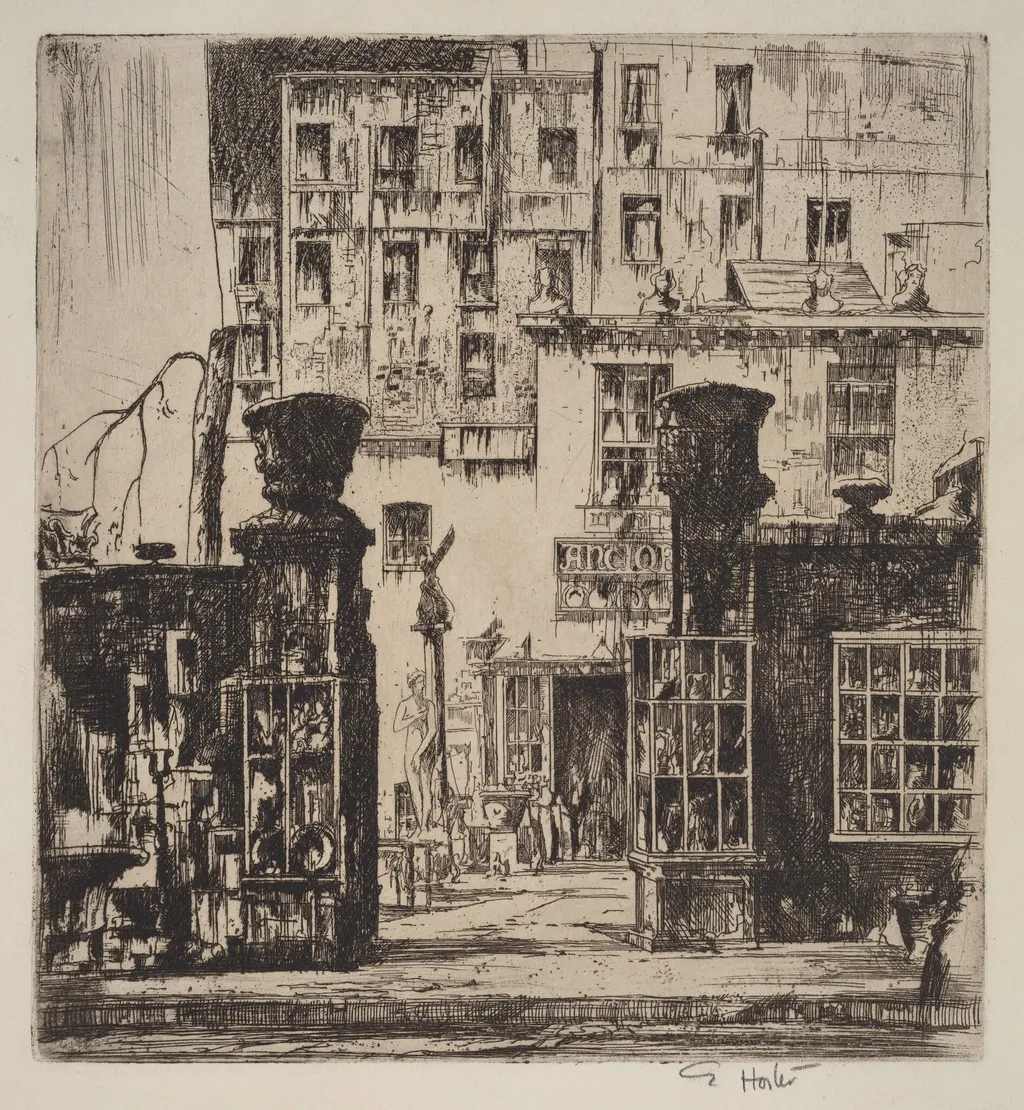 Antique Shop, New York, by Earl Horter, ink, 1916