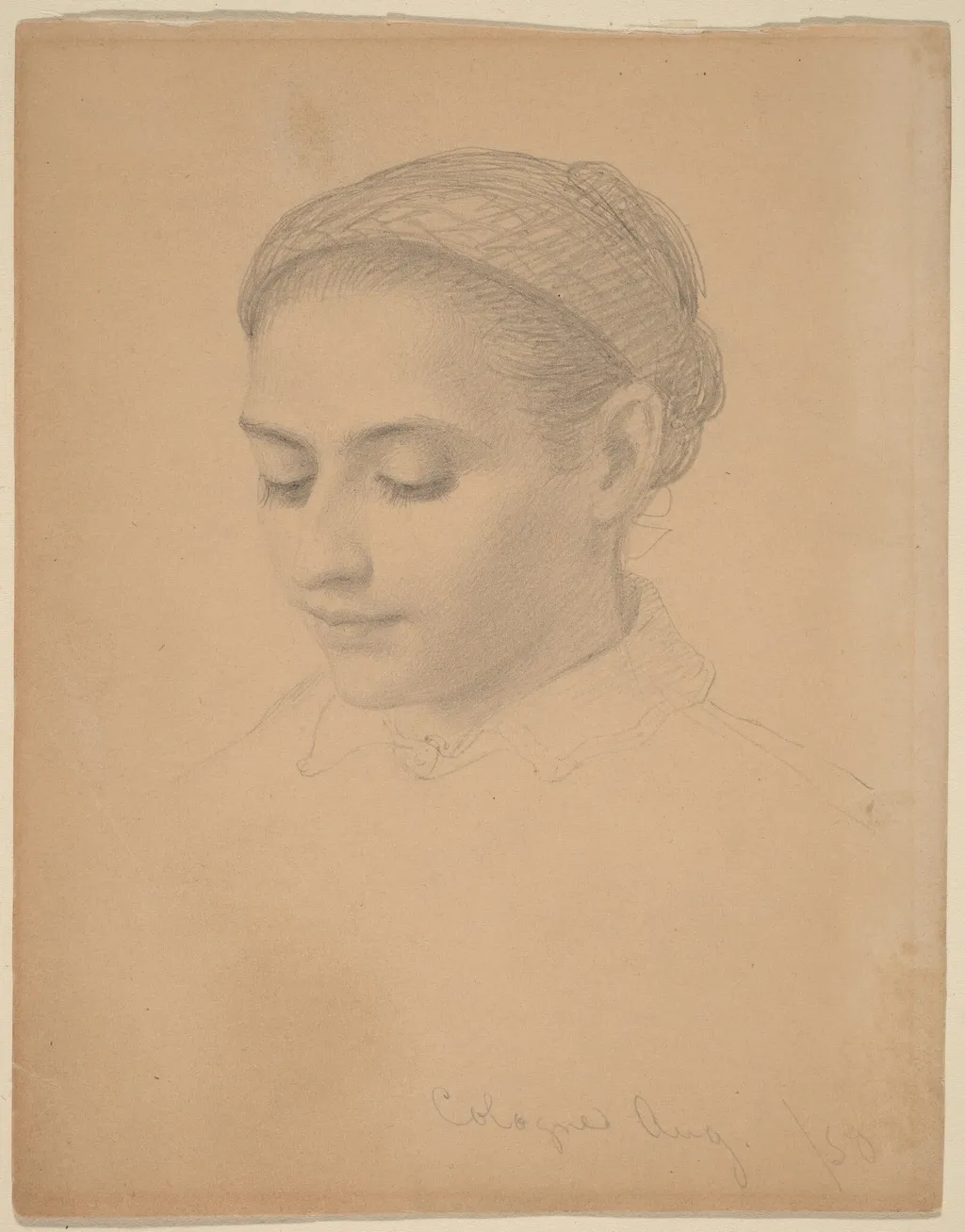 Head of a Young Woman, by Eastman Johnson, graphite, 1850