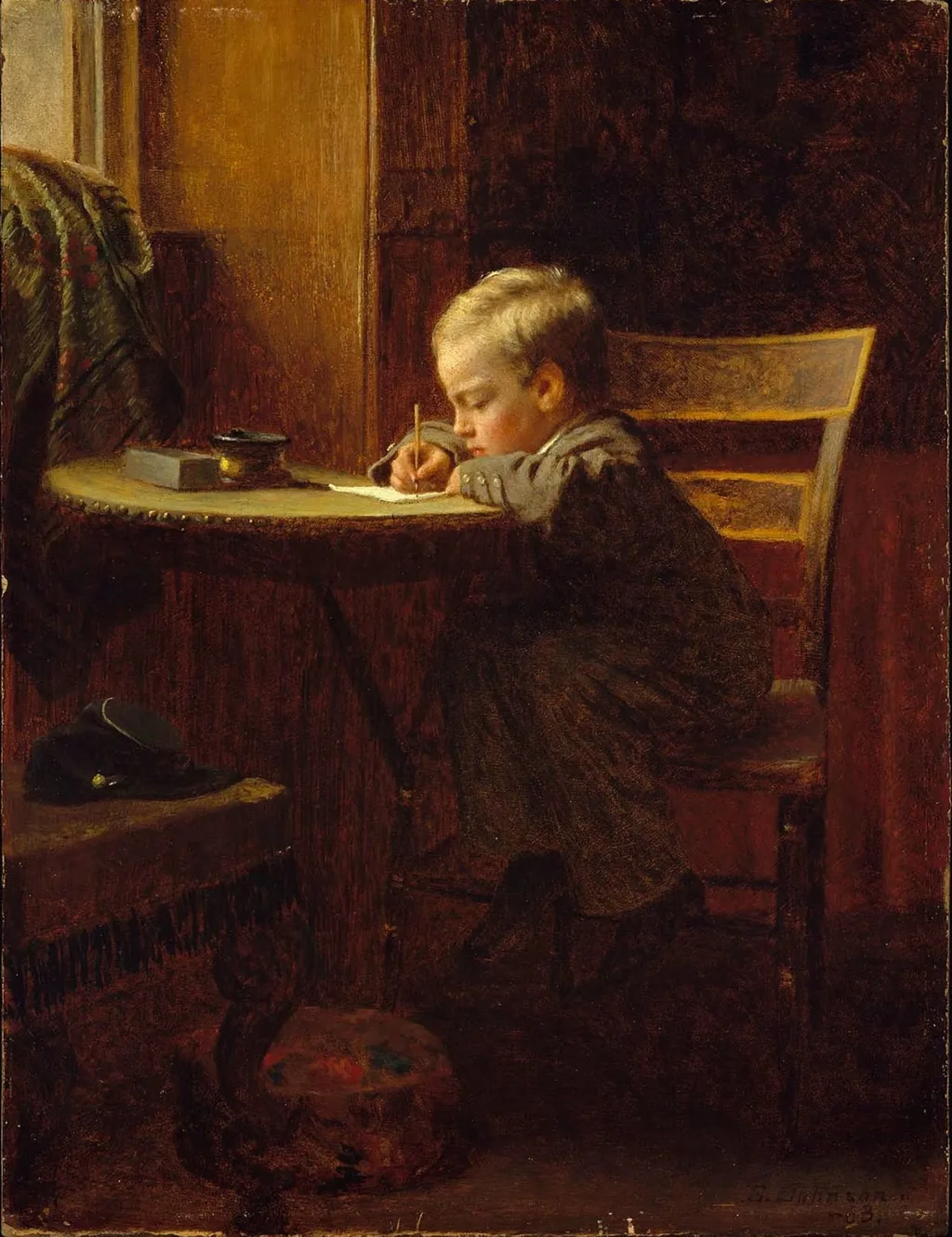 Writing to Father, by Eastman Johnson, oil, 1863