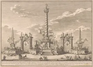 The Prima Macchina for the Chinea of 1752: A "Deliziosa" Alluding to Villa Carl'Amalia in Caserta, by Giuseppe Vasi, ink, 1752