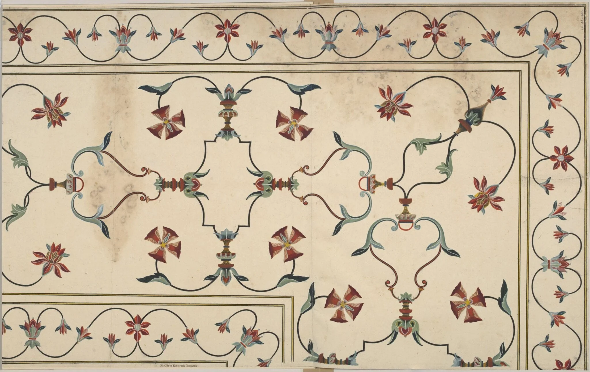 Pietra-dura work decoration on the top of the cenotaph of the Empress Arjumand Banu Begam, Taj Mahal, Agra, detail