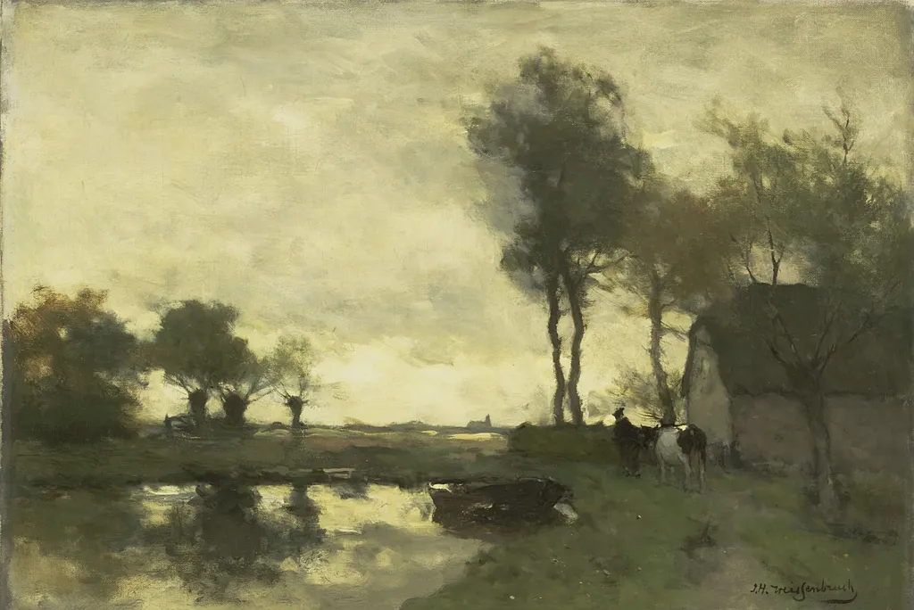 Landschap met boerderij bij een plas, by Johan Hendrik Weissenbruch, oil, 1894