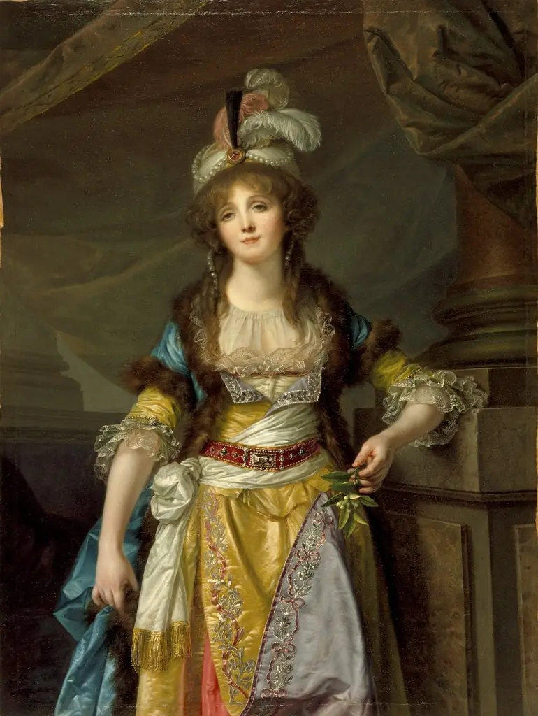 Portrait of a Lady in Turkish Fancy Dress, by Jean-Baptiste Greuze, oil, 1796