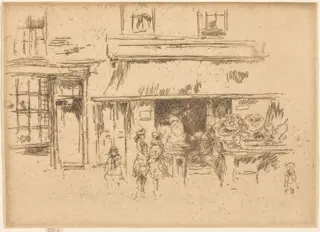 Exeter Street, by James McNeill Whistler, ink, 1887