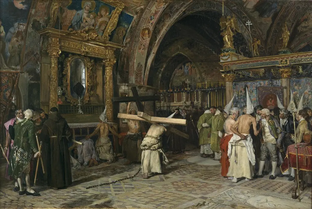 Penitents in the Lower Basilica of Assisi, by José Jiménez Aranda, oil, 1874