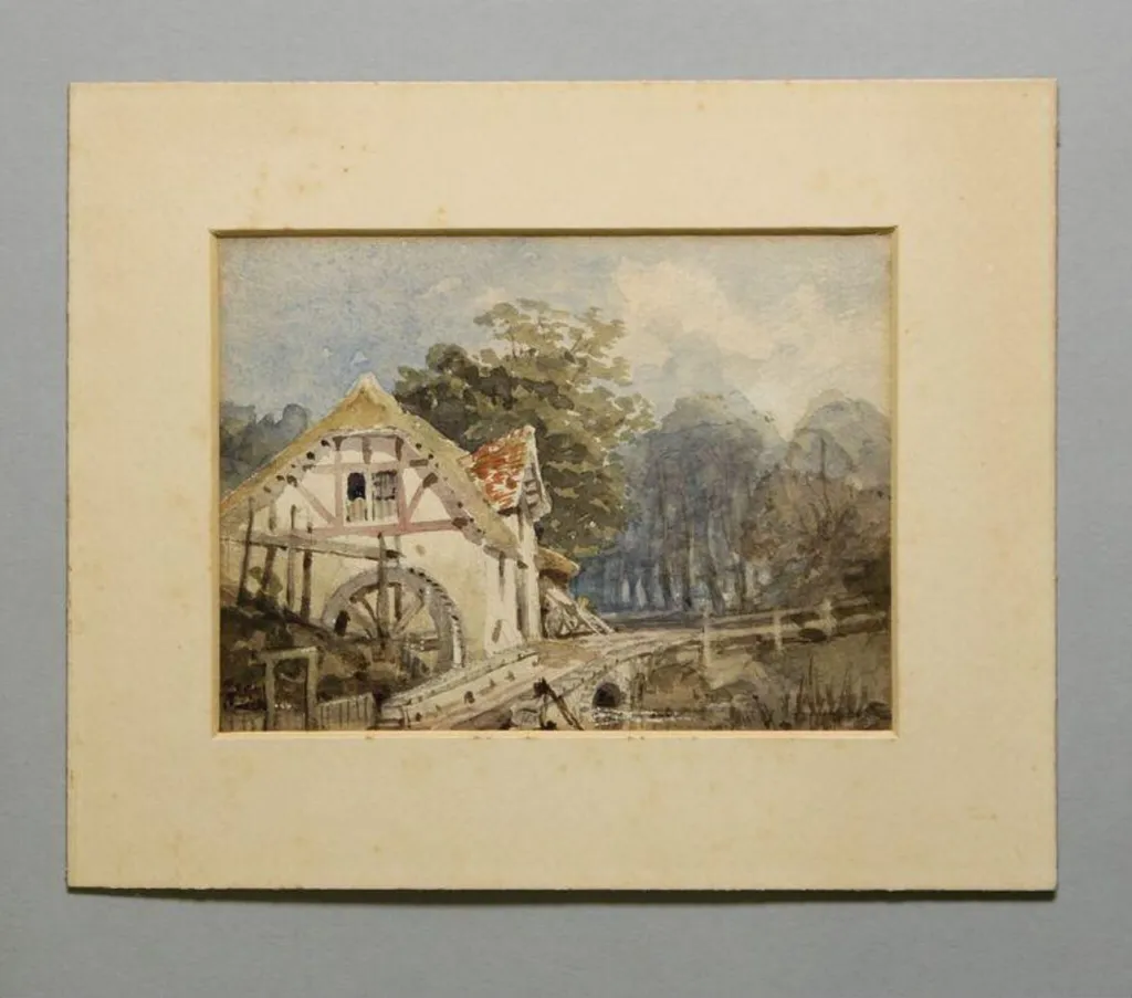 Watercolour drawing by the Grieve family, showing a water mill, by Grieve, 1850