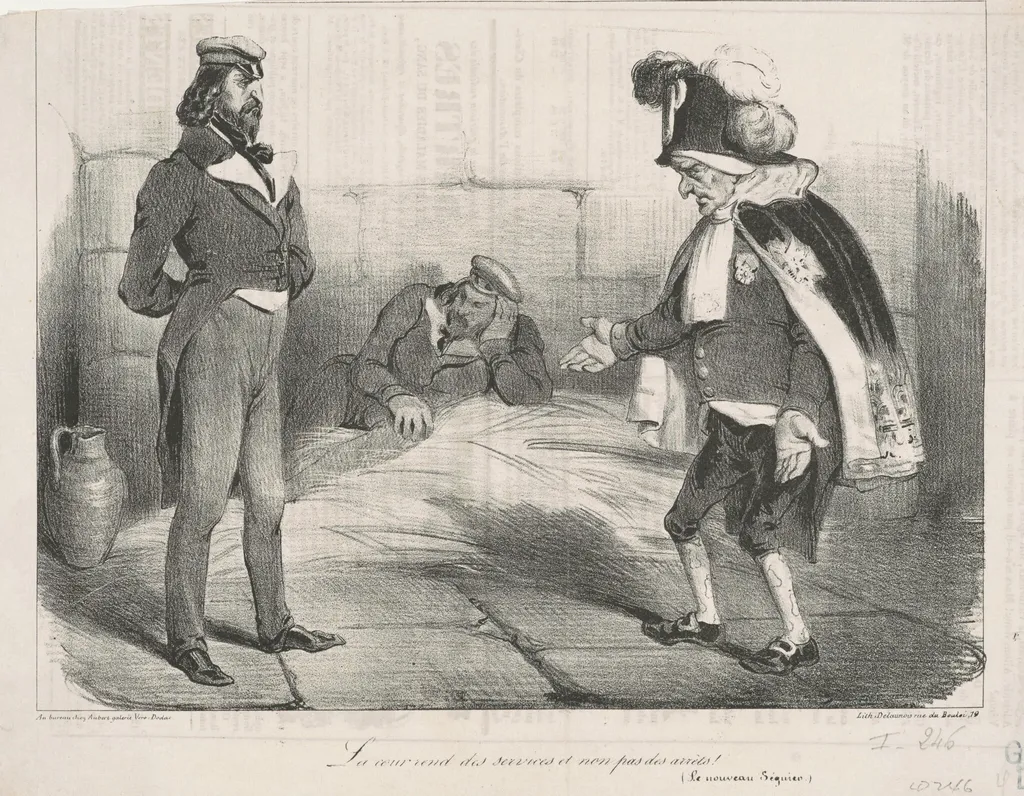 La cour rend des services et non pas des arrêts!, by Honoré Daumier, ink, 1835