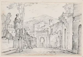 A Roman Street with Monte Cavo in the Distance, by Joseph-Marie Vien, graphite, 1747