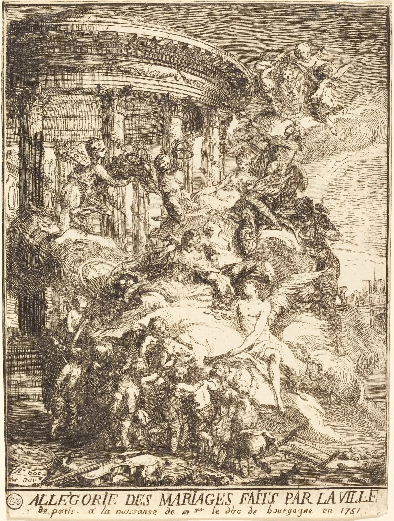 Allégorie des mariages faits par la ville de Paris à la naissance du duc de Bourgogne (Allegory of the Marriages Performed by the City of Paris in Honor of the Birth of the Duc de Bourgogne in 1751), detail