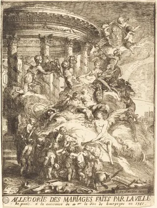 Allégorie des mariages faits par la ville de Paris à la naissance du duc de Bourgogne (Allegory of the Marriages Performed by the City of Paris in Honor of the Birth of the Duc de Bourgogne in 1751), by Gabriel de Saint-Aubin, ink, 1751