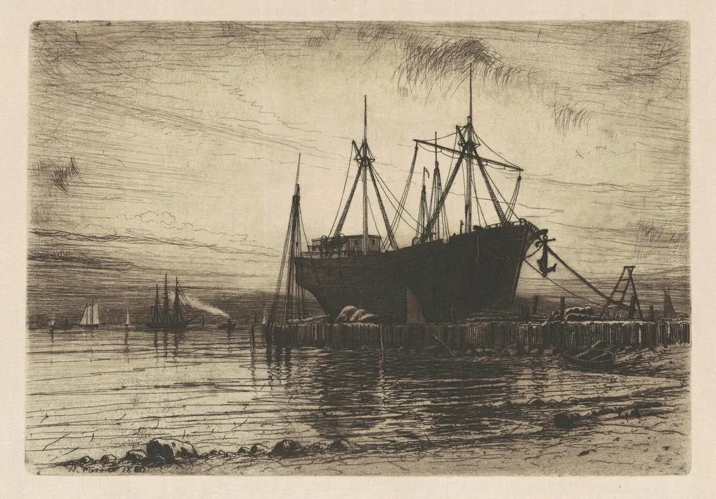 Sunset—Gowanus Bay, by Henry Farrer, ink, 1880