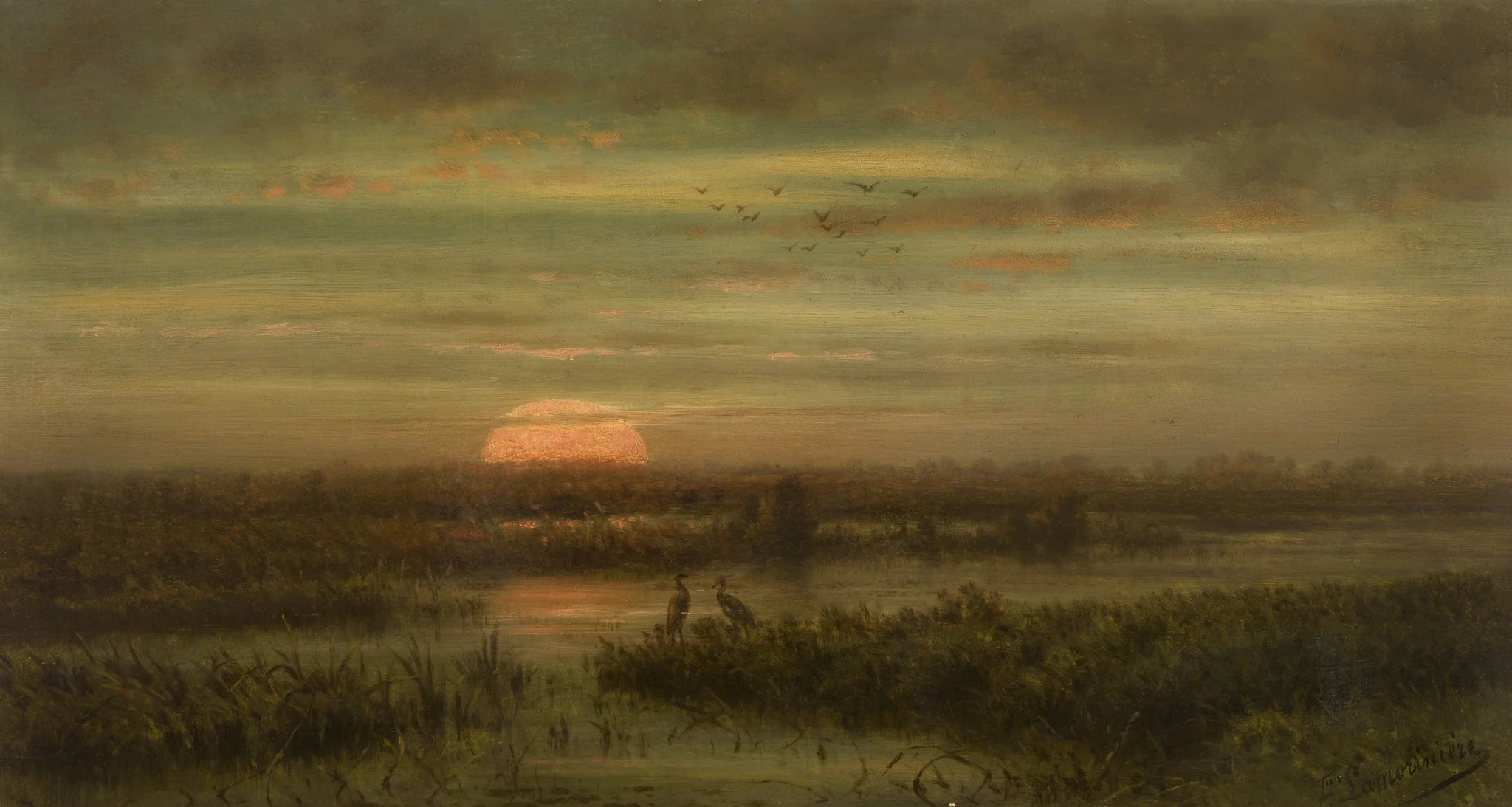 Landscape with Herons at Sunset, detail
