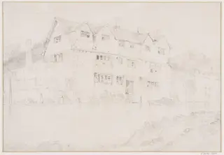 The river Wensum, with the backs of old hosues in King Street, Norwich, by Miles Cotman, 1850